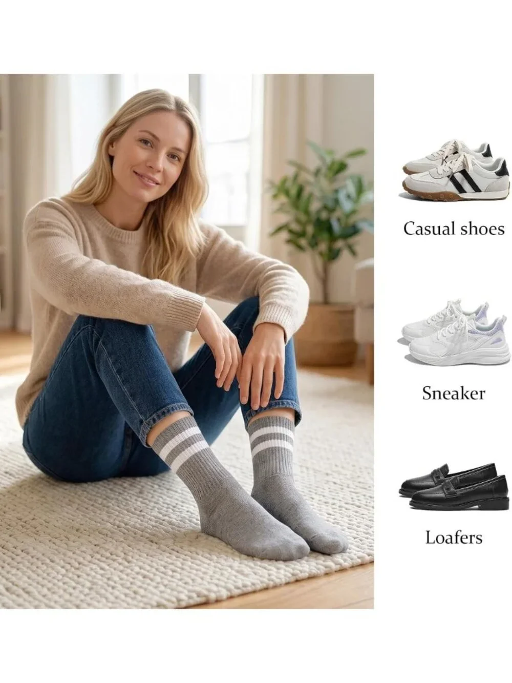 5 Pairs Women's Striped Crew Socks - Casual Cotton Above Ankle Socks, Comfy Fit